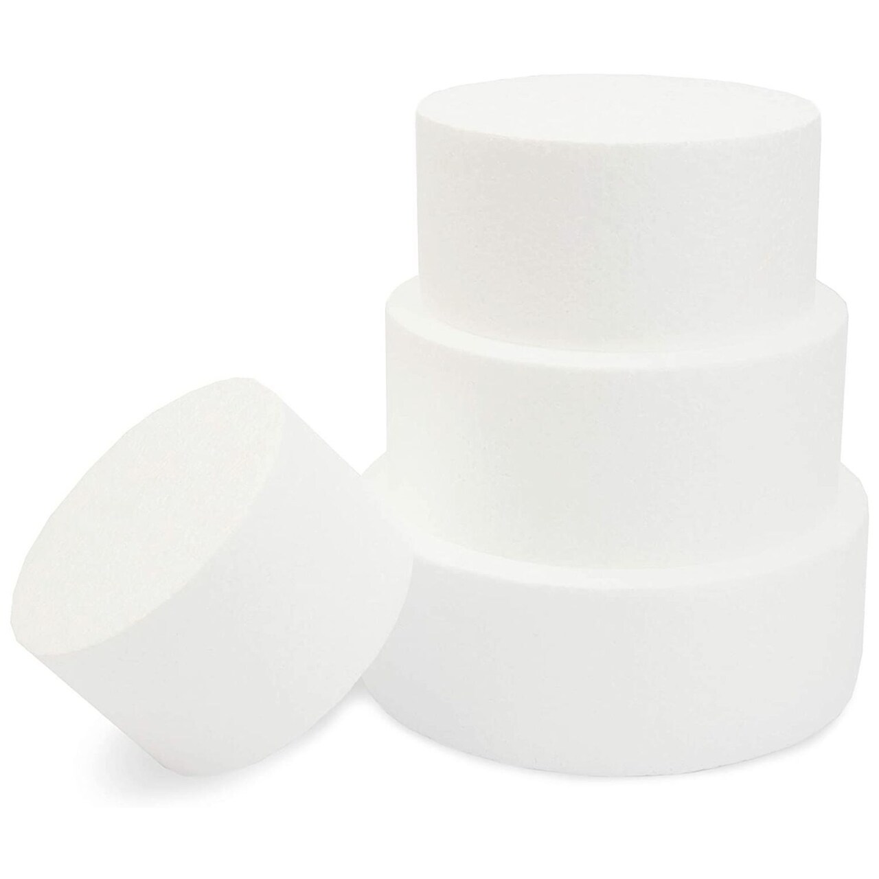 4 Tier Round Foam Cake Dummy Set, 5" 6" 7" 8" Fake Wedding Cake Dummies for Display, Decorating, 12" Tall Dummies (White)